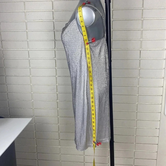 Silver coloured neck metallic club party midi shift dress size medium - Picture 3 of 11